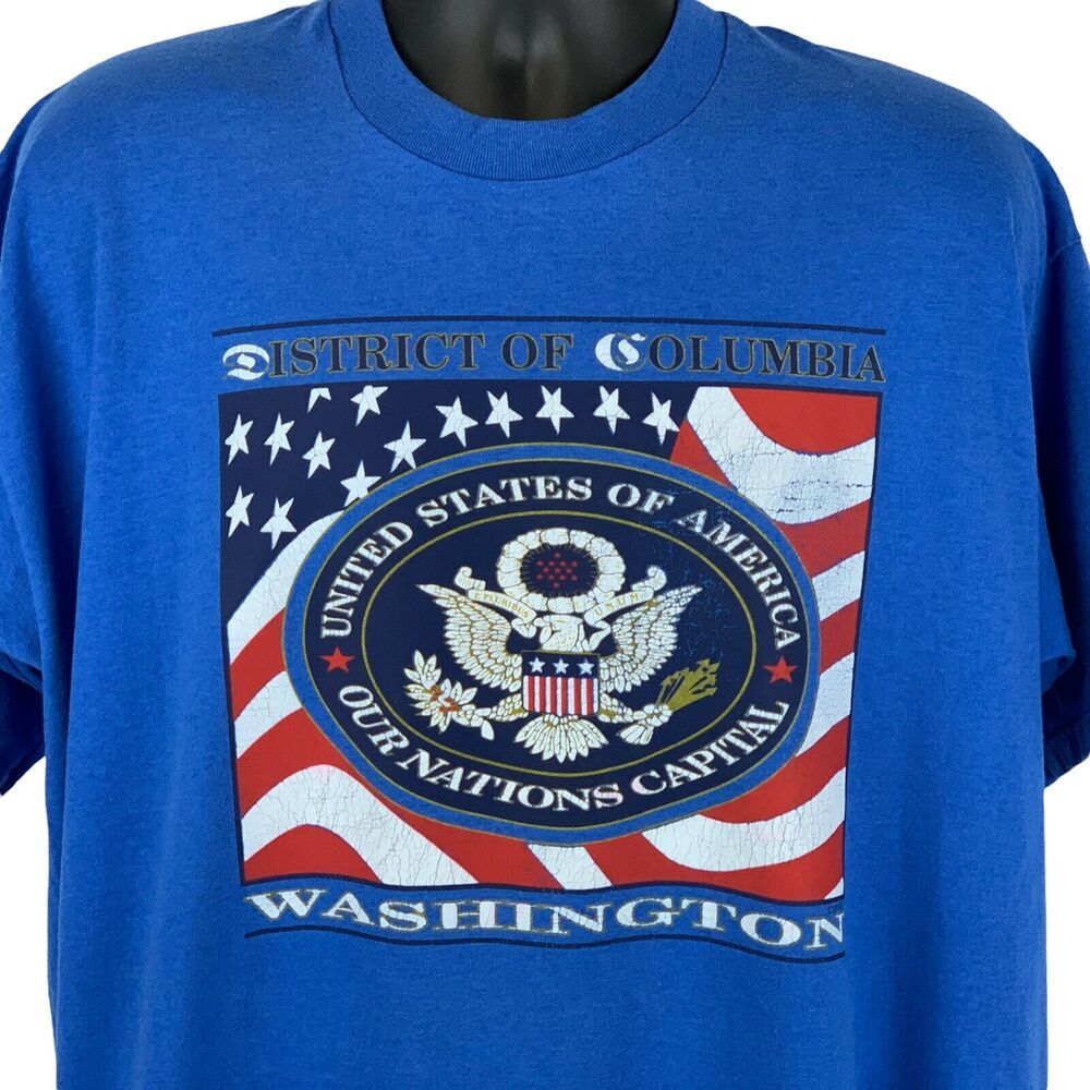 Vintage 90s Washington DC T Shirt Nations Capital Made In USA Blue Tee XXL 2XL